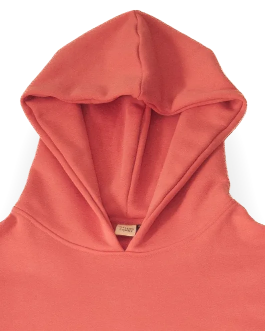 Nahaufnahme der Kapuze von Work 01 in Bubblegum Pink (Rosa), aufgestellt, die doppelte Kante an der Öffnung sichtbar.